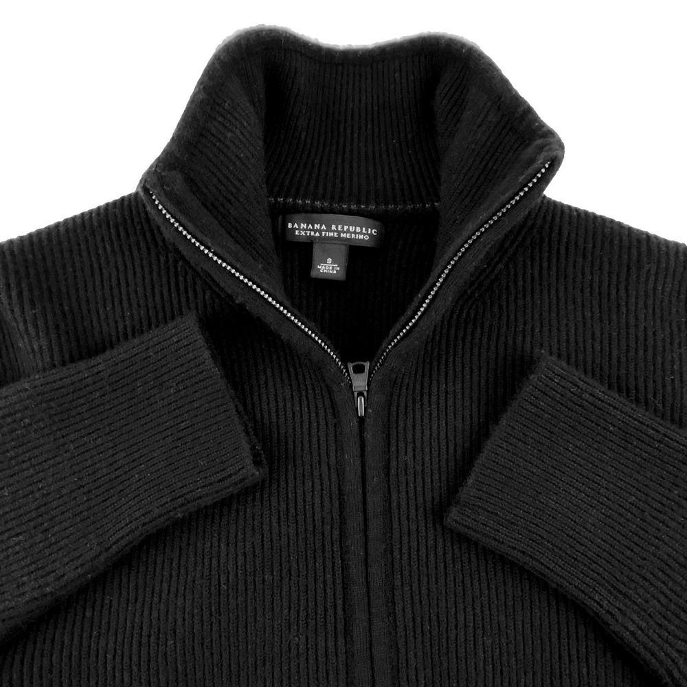 Banana Republic X Fine Merino Wool Sweater Women's 8 Black High Neck, Thick, Zip